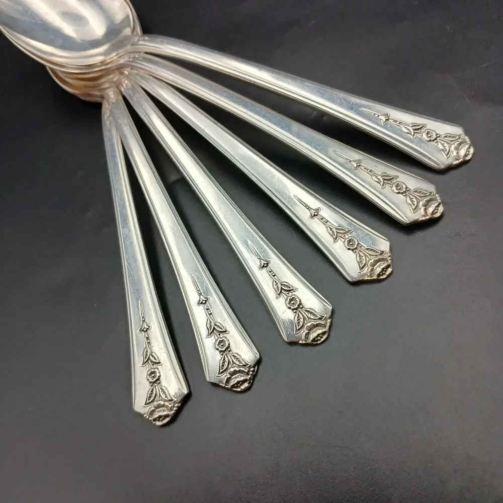 Set 6 Holmes and Edwards SPRING GARDEN Teaspoon Flatware Vtg